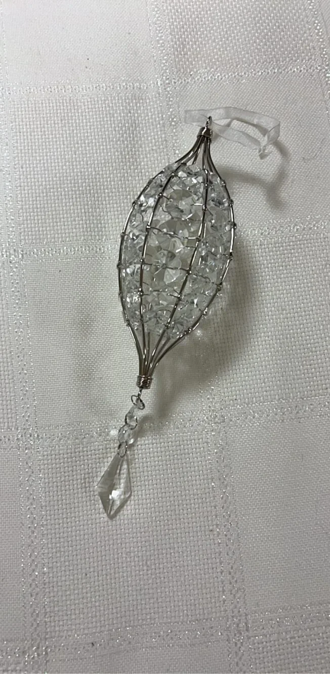 Clear Crystal Hanging Ornament 7 in Clear & Silver